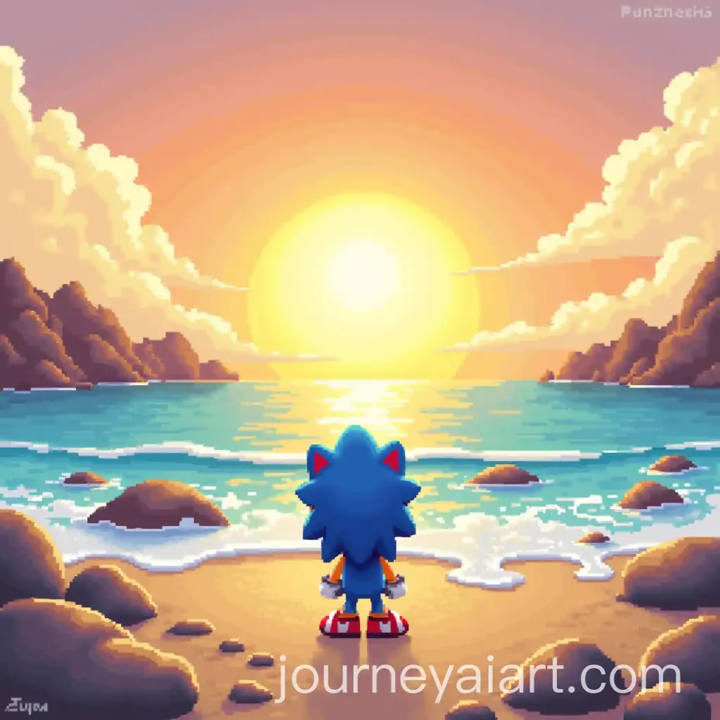 AnthPixel-Art-Scene-Expansionropomorphic-Blue-Hedgehog-at-Sunset-on-a-Tranquil-Beach