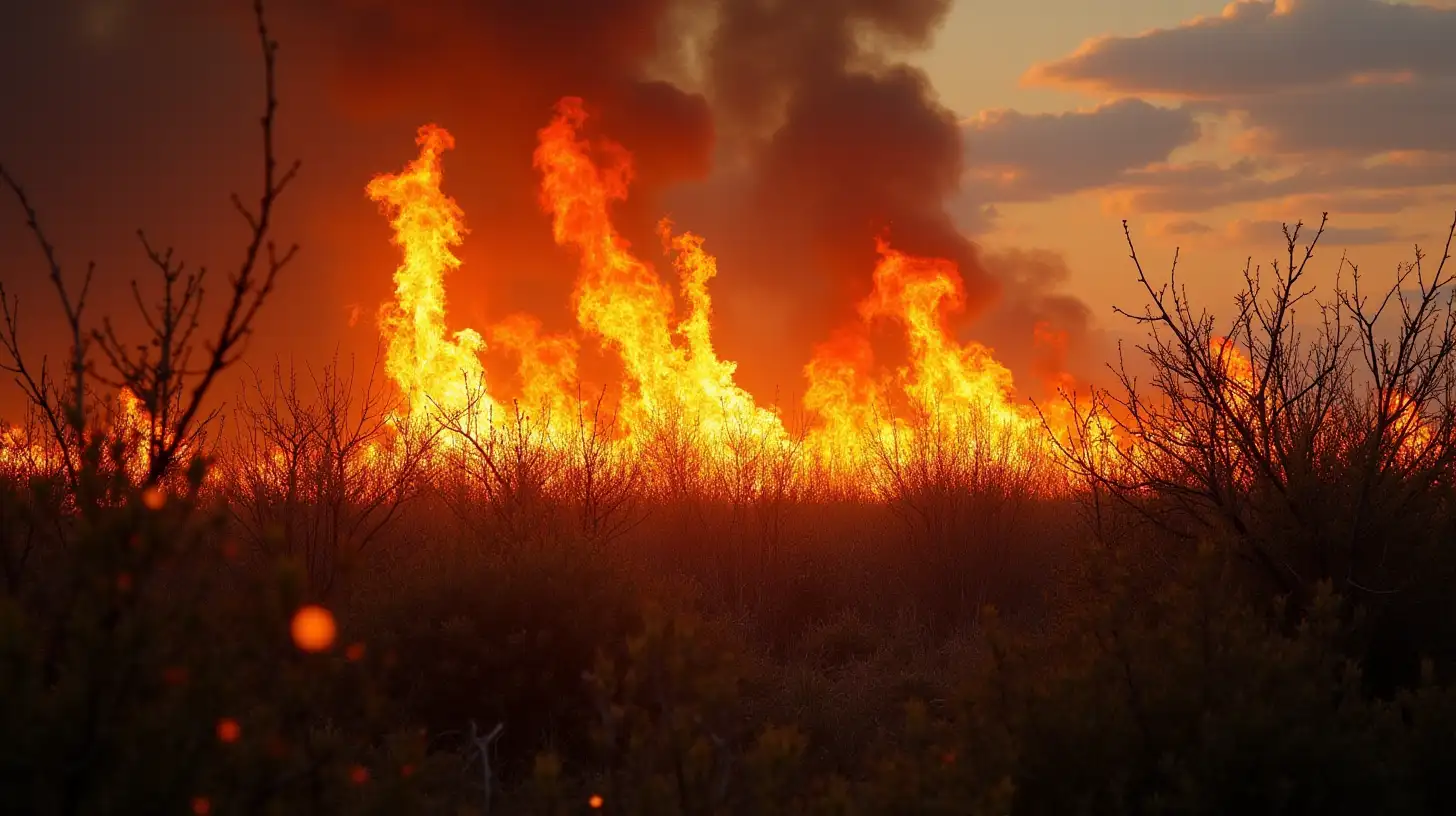 Burning Field with Hedges and Brambles Ablaze