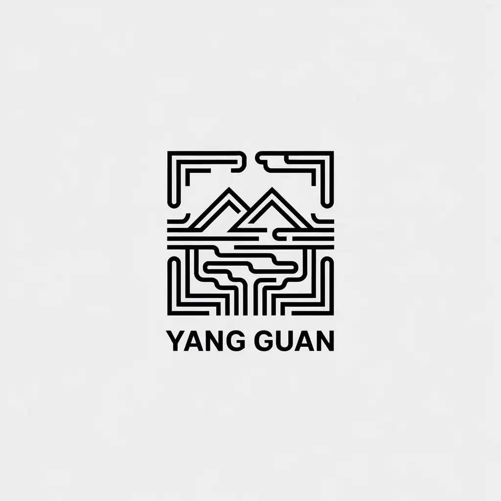 a vector logo design,with the text "Yang Guan", main symbol:Mountains and rivers, inclusive, grand, simple, lines, geometric lines,Minimalistic,be used in design industry,clear background