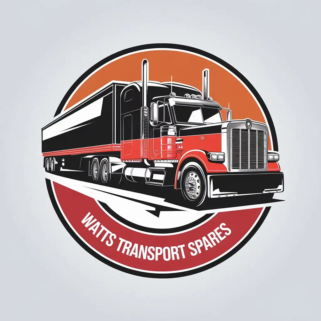 LOGO Design for Watts Transport Spares Australian Truck and Semi Trailer Symbol with Vibrant Red Orange and Black