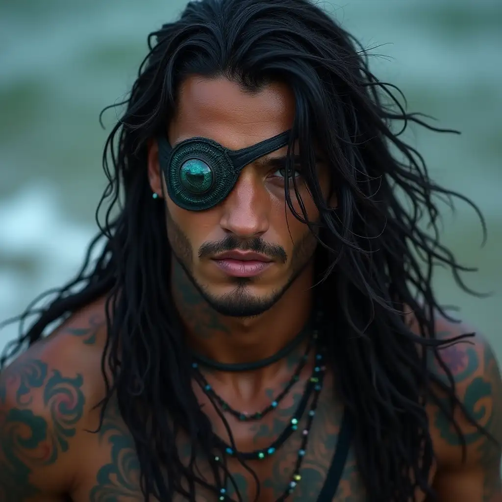 Handsome Male Siren Pirate with Tattoos and Magical Abilities