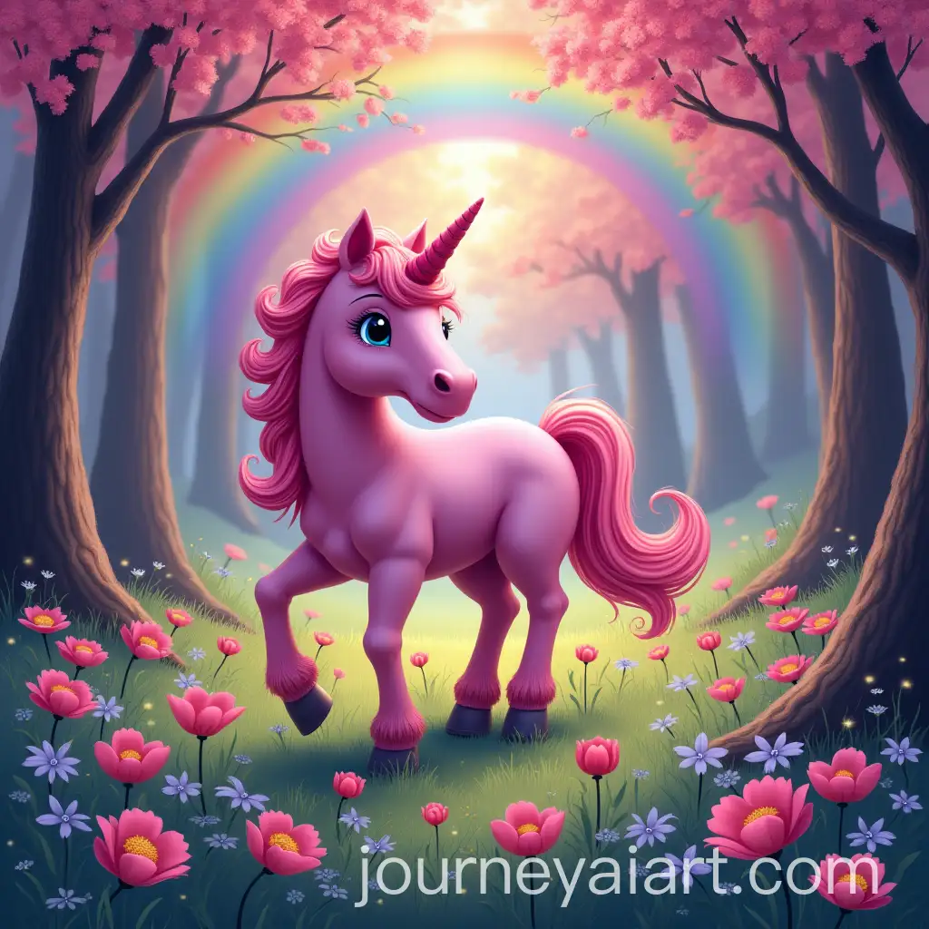 Pink-Unicorn-in-a-Magical-Rainbow-Forest