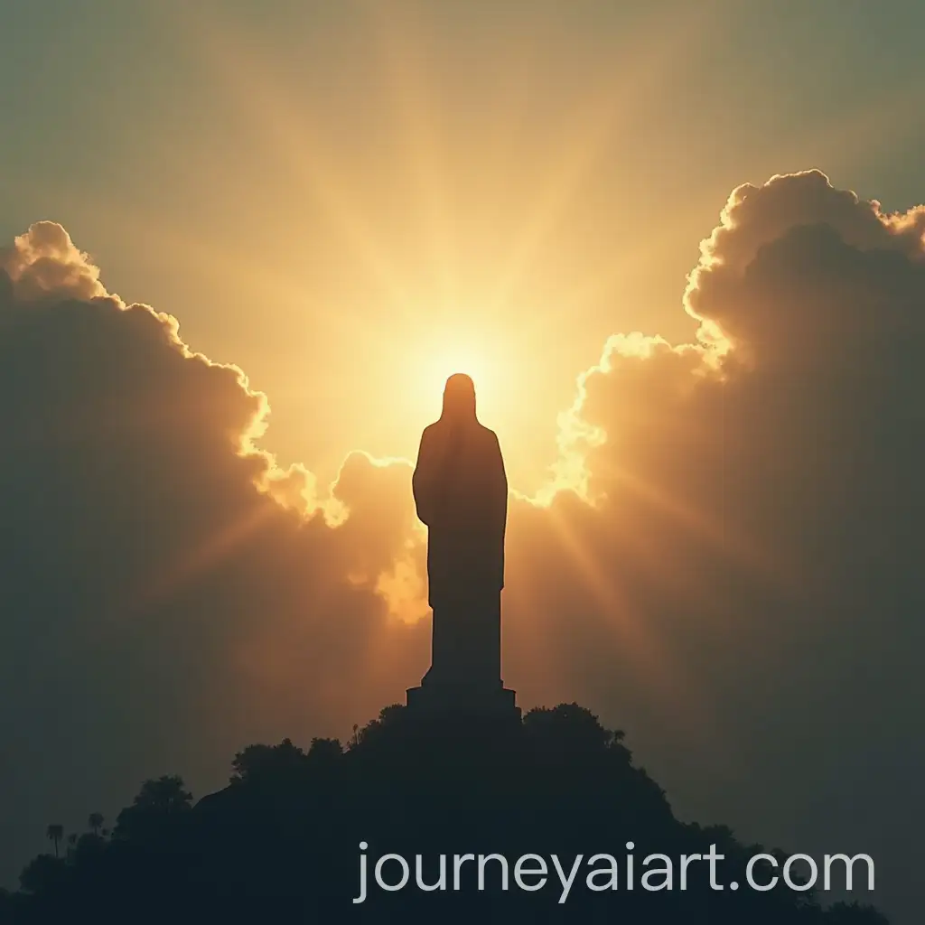 Silhouette-of-Praying-Statue-in-the-Clouds-for-Music-Track-Cover