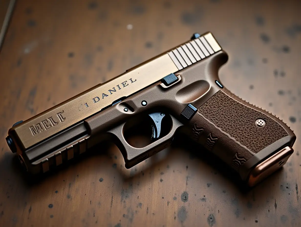 Create for me a Glock 18 pistol with crome and wood named Daniel