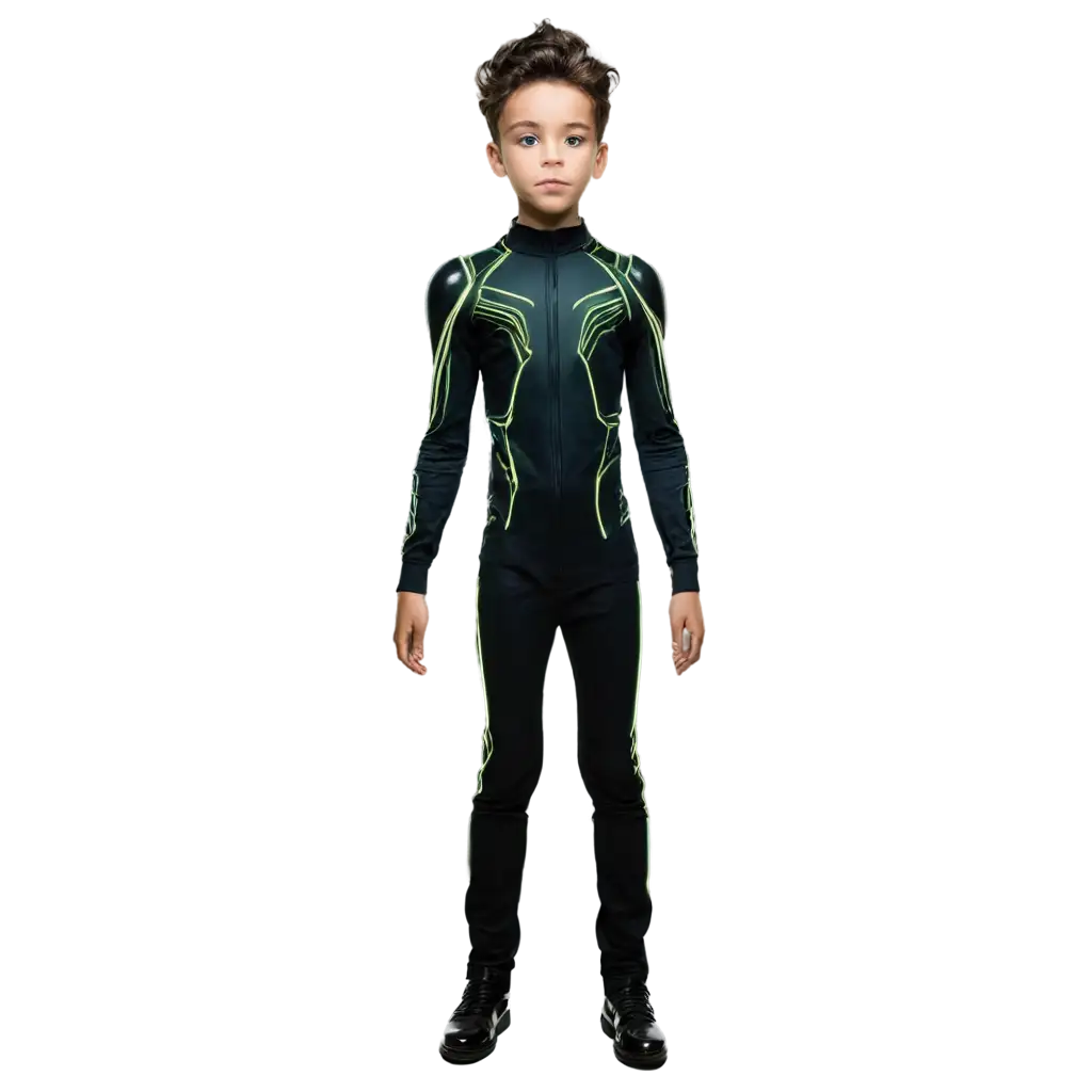 Standing-Boy-in-Black-Futuristic-Outfit-with-Green-Accents-PNG-Image