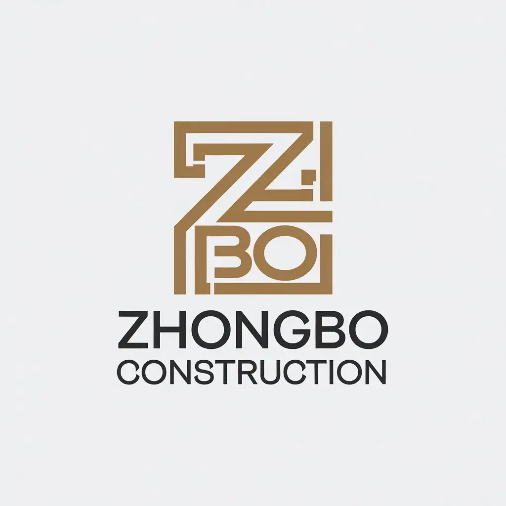 a vector logo design,with the text "Zhongbo Construction", main symbol:Z BO,Minimalistic,be used in Real Estate industry,clear background