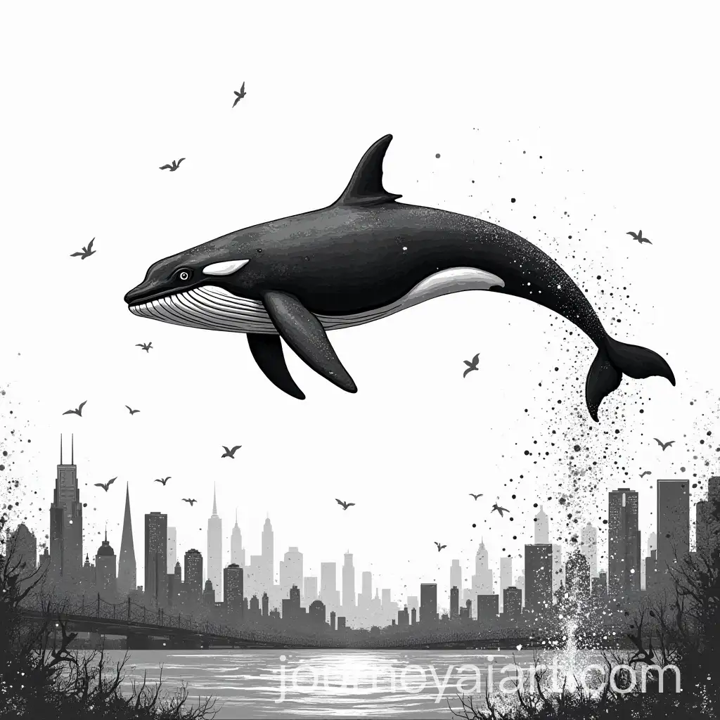 Imaginary-Whale-Jumping-Through-Droplets-in-a-Flying-City-Sky