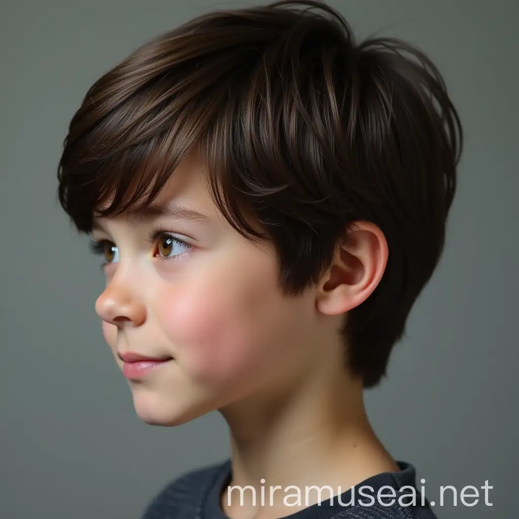 CloseUp of a ThirteenYearOld Boy with Smooth ShoulderLength Hair