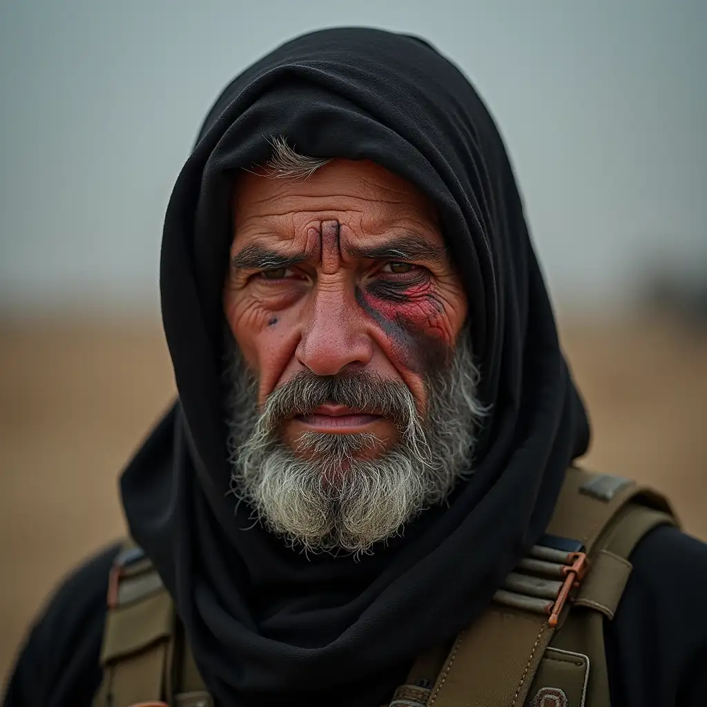 ISIL Warrior in Paramilitary Dress with Scars and Damaged Eye