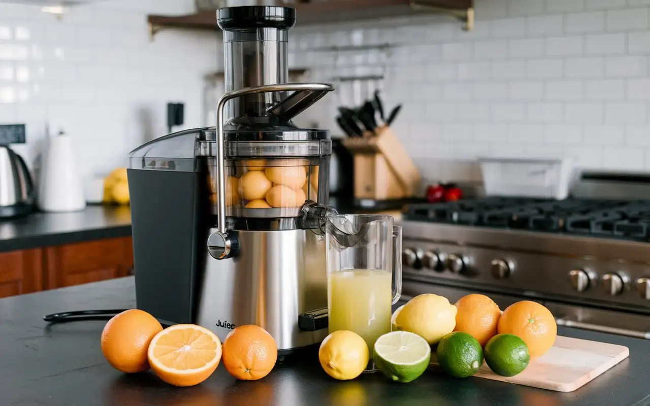 Fresh-Juice-Preparation-with-Juicer-and-Colorful-Fruits-in-a-Modern-Kitchen