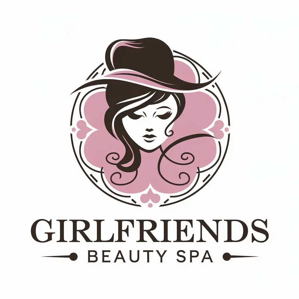 LOGO-Design-for-Girlfriends-Girl-in-Hat-Vector-Logo-for-Beauty-Spa-Industry