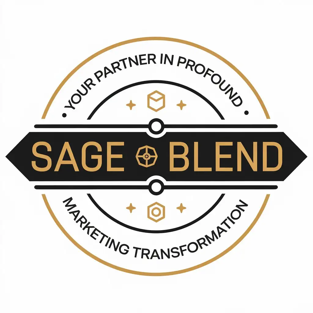 LOGO Design for Sage Blend Gold Text with Marketing Technology Symbols for Tech Industry