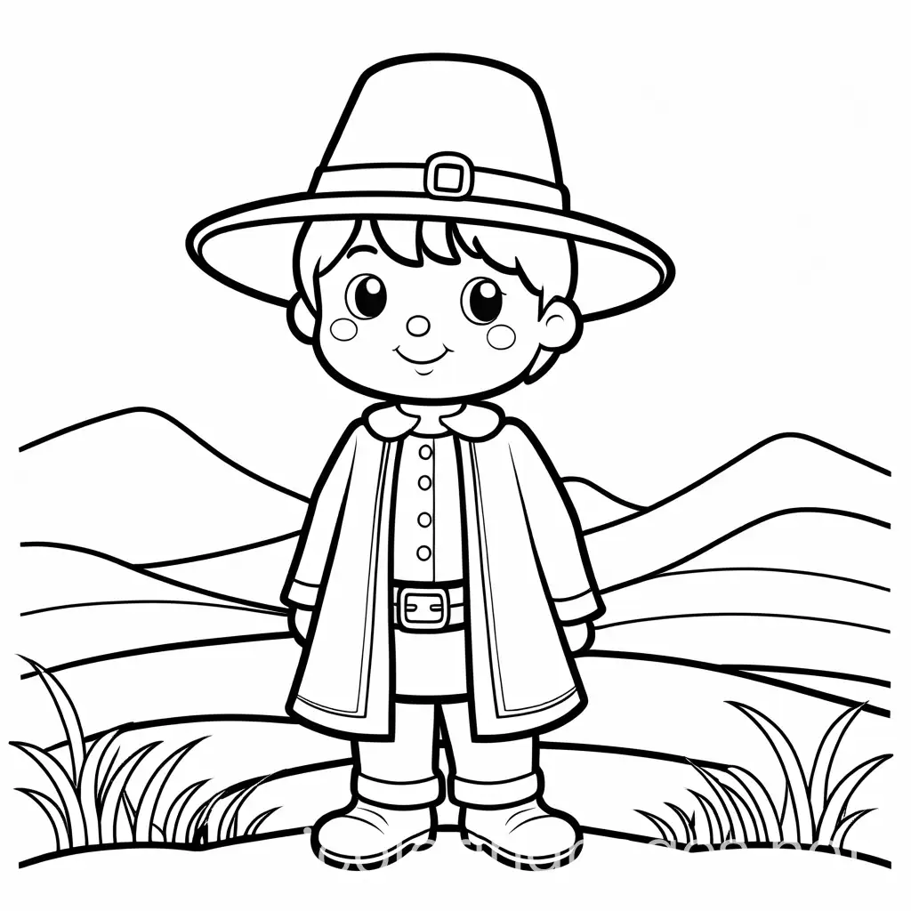 Friendly-Cartoon-Pilgrim-Coloring-Page-for-Kids