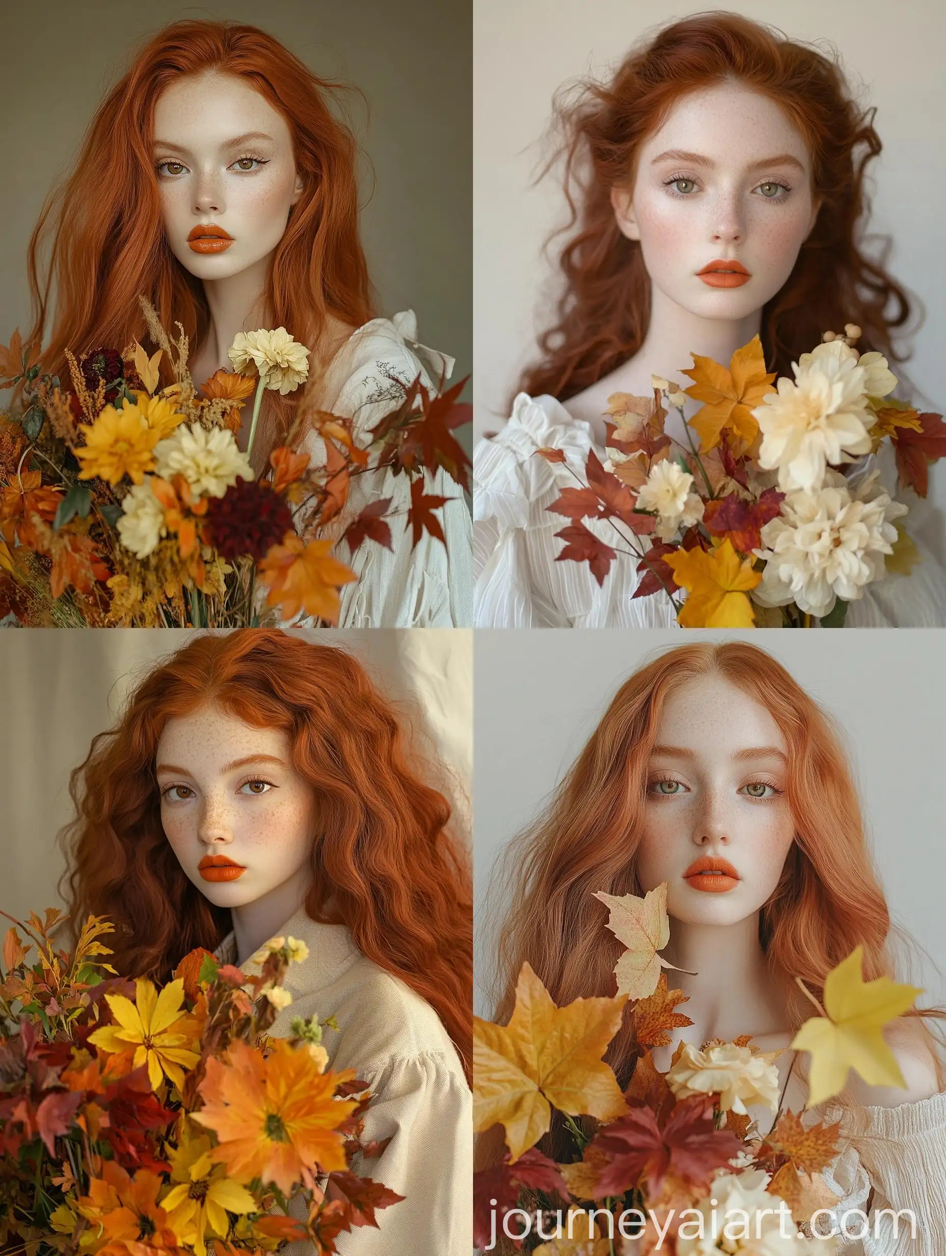 Charming-Woman-with-Autumn-Bouquet-in-Milky-Oversized-Outfit