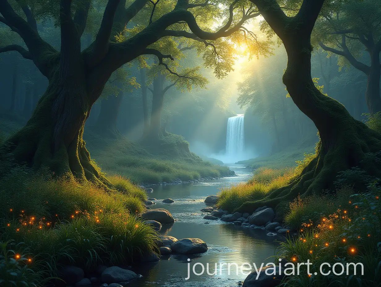 Twilight-Enchanted-Forest-with-Fireflies-and-Sparkling-Stream