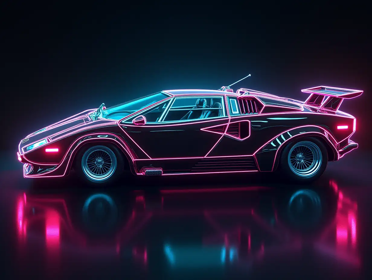 a Lamborghini Countach style from the movie Tron