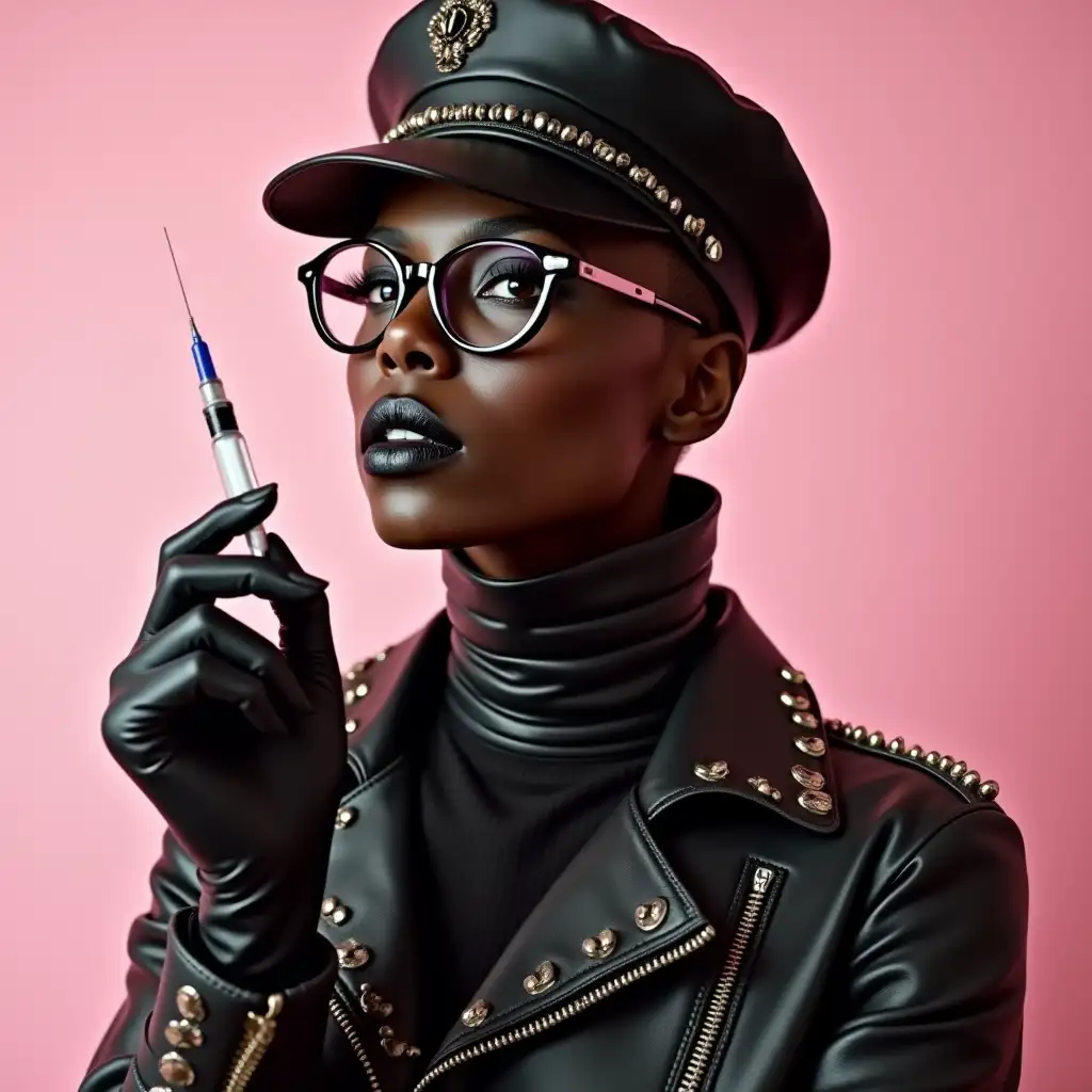 Danai-Gurira-in-Studded-Leather-Outfit-with-Injection-Needle-and-Bold-Accessories