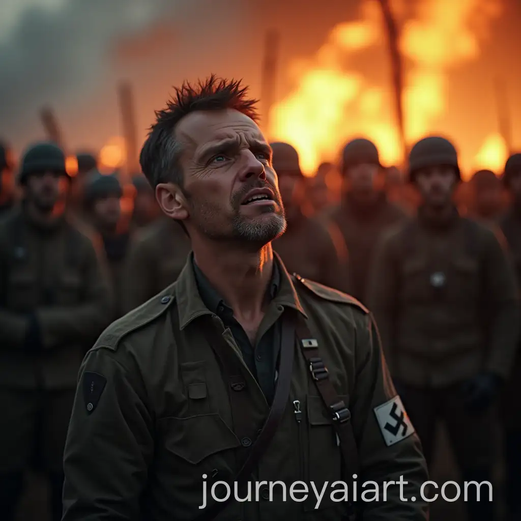 Polish-Farmer-Facing-Nazi-Soldiers-in-a-Burning-Village