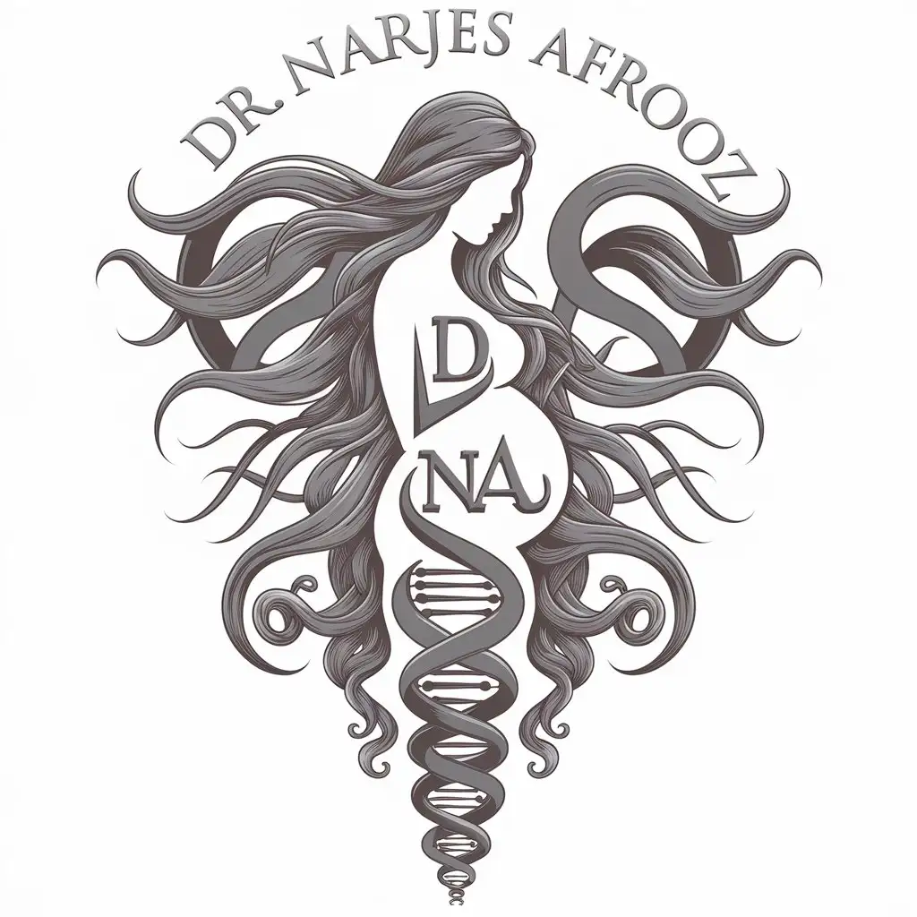 LOGO Design for Dr Narjes Afrooz LongHaired Pregnant Woman with DNA Letters for Medical and Dental Industry