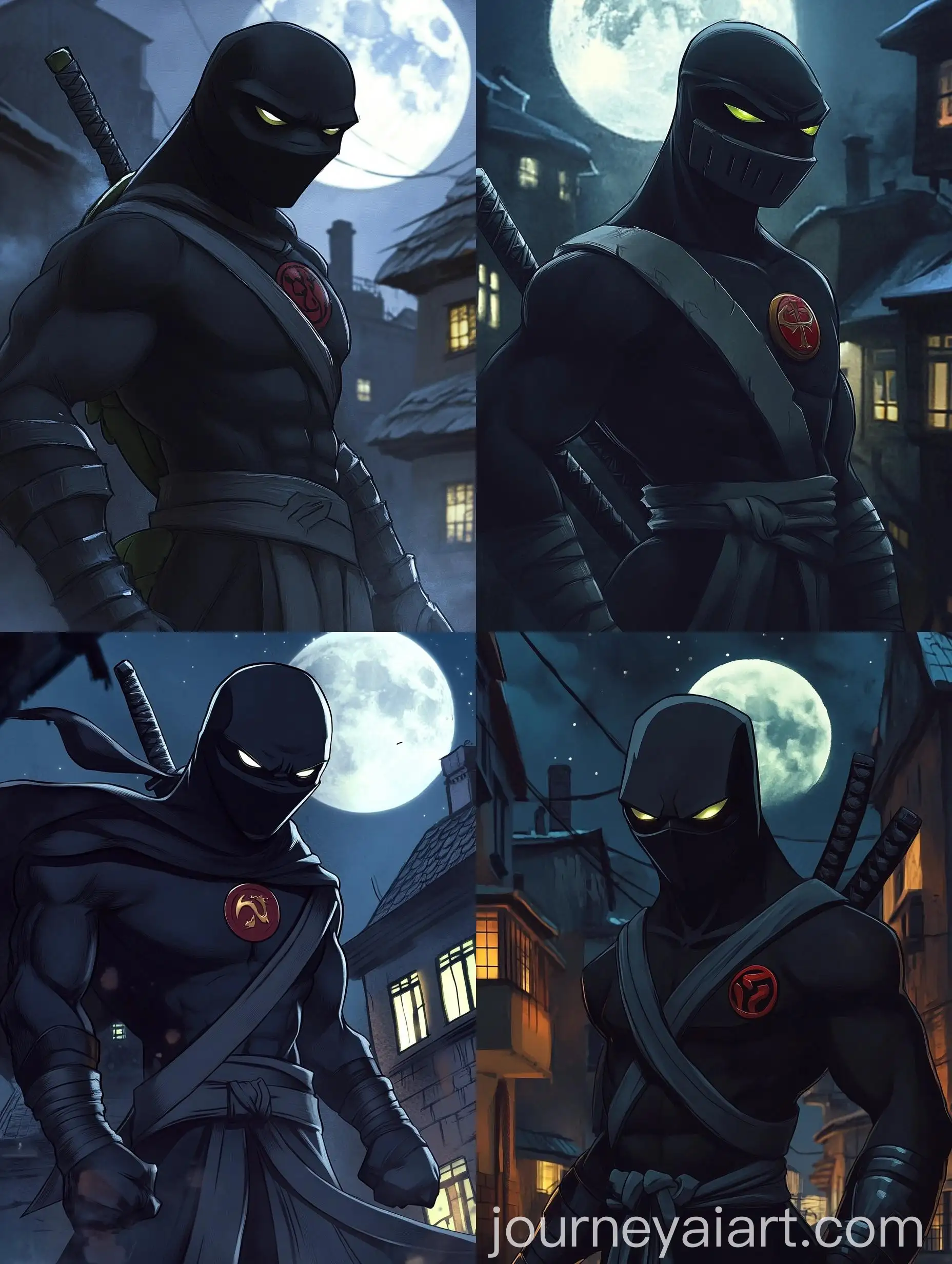 Ninja-Foot-in-Black-Battle-Attire-and-Gray-KimonoCloak-at-Night