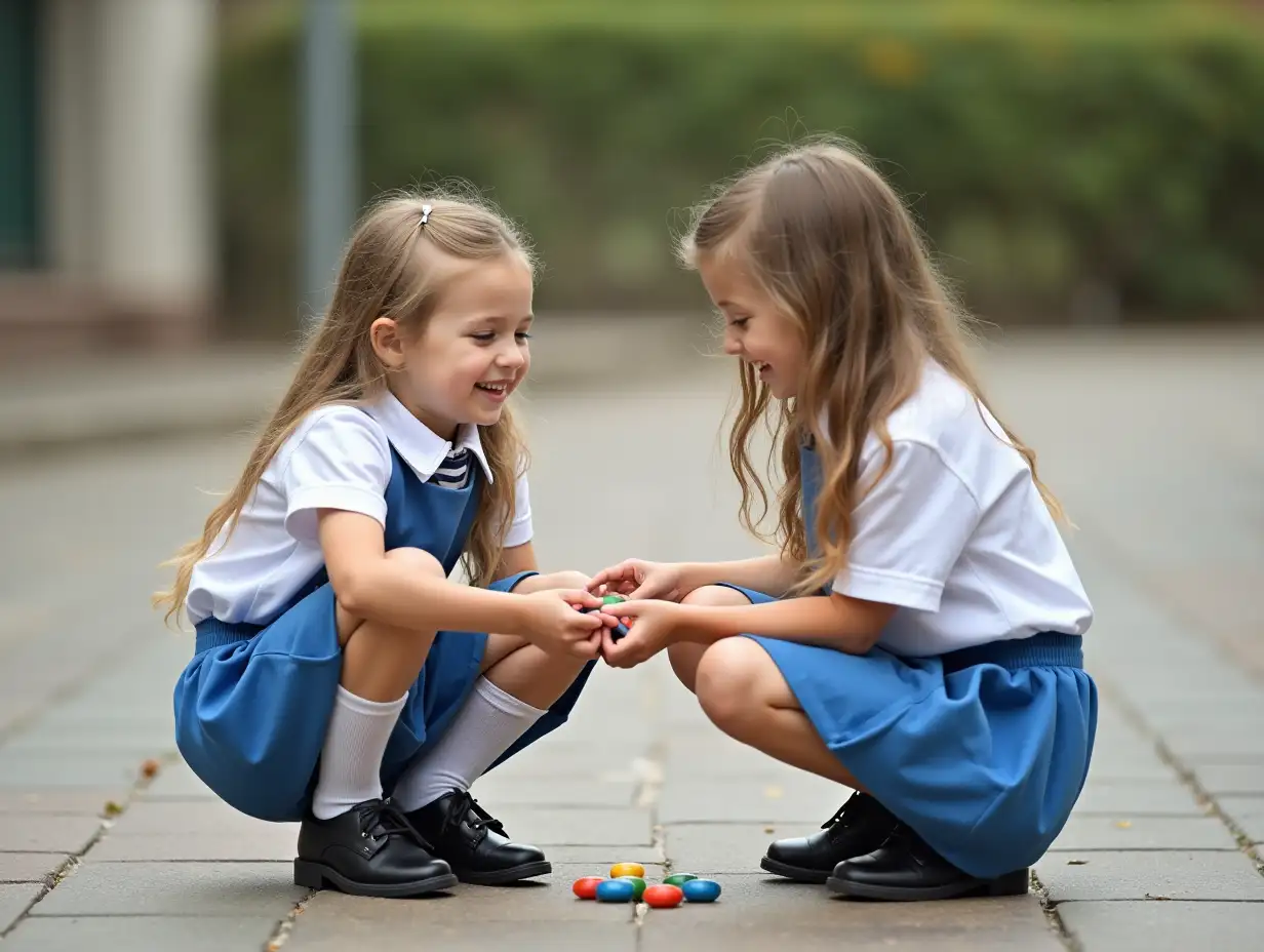 Happy-Little-Girls-Playing-Marbles-in-Schoolyard