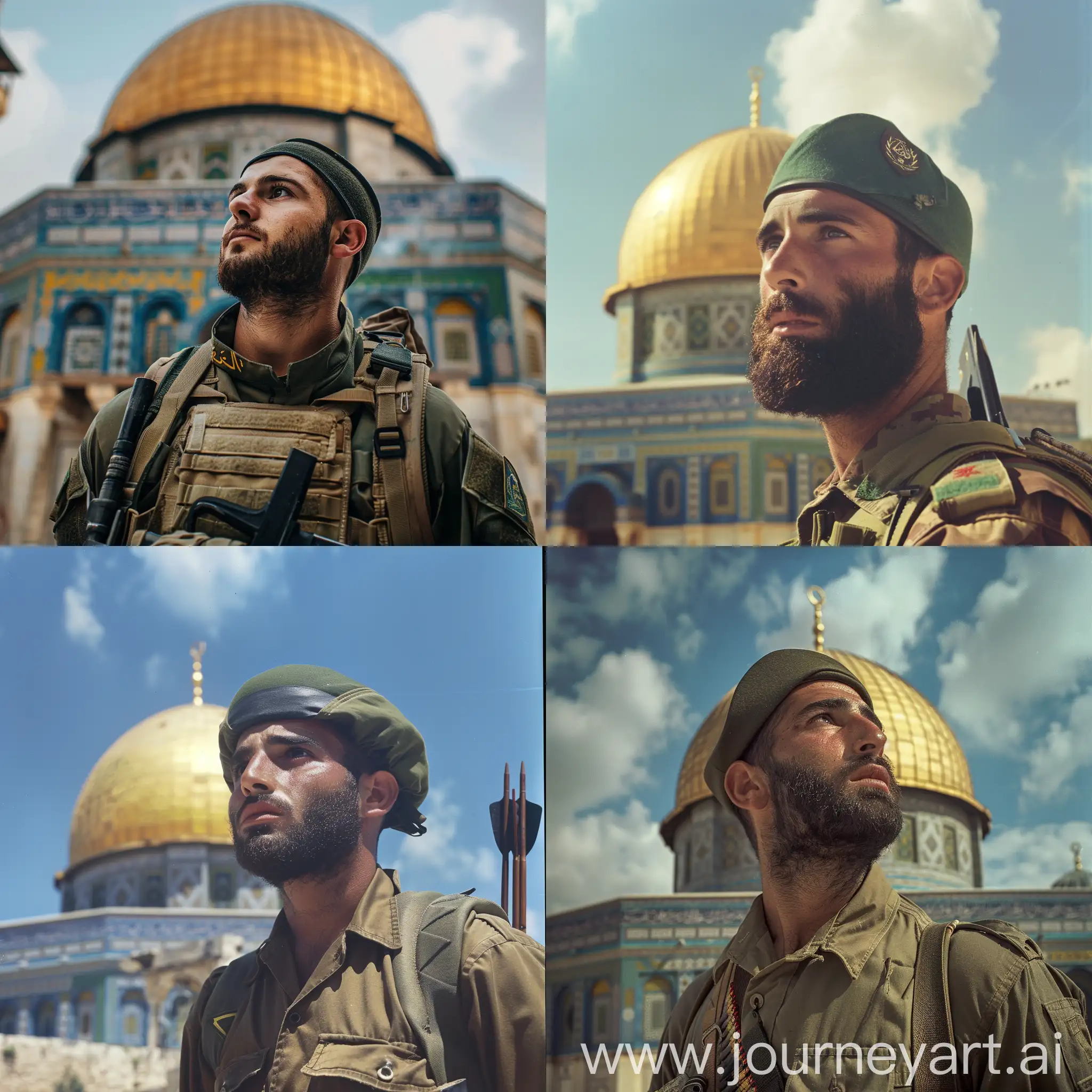 Soldier-in-FourColor-Military-Uniform-with-Dome-of-the-Rock-Mosque