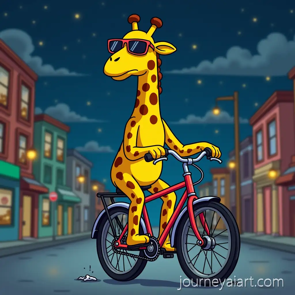 Giraffe-inAI-Image-Prompt-Expansion-Sunglasses-Riding-a-Bicycle-at-Night-in-a-SimpsonsStyle-Cityscape