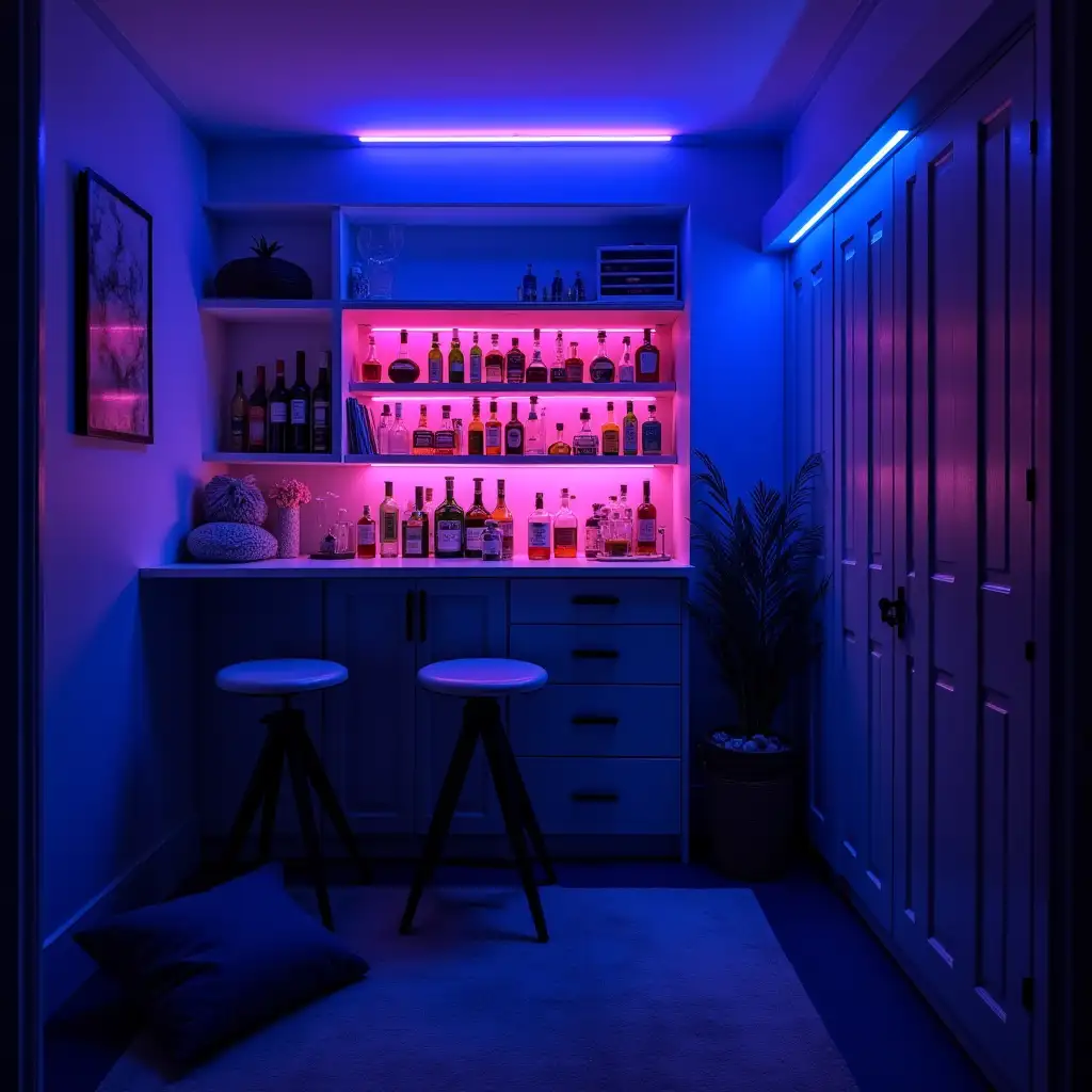 Bedroom-Closet-Bar-with-Neon-Blue-and-Purple-Lighting