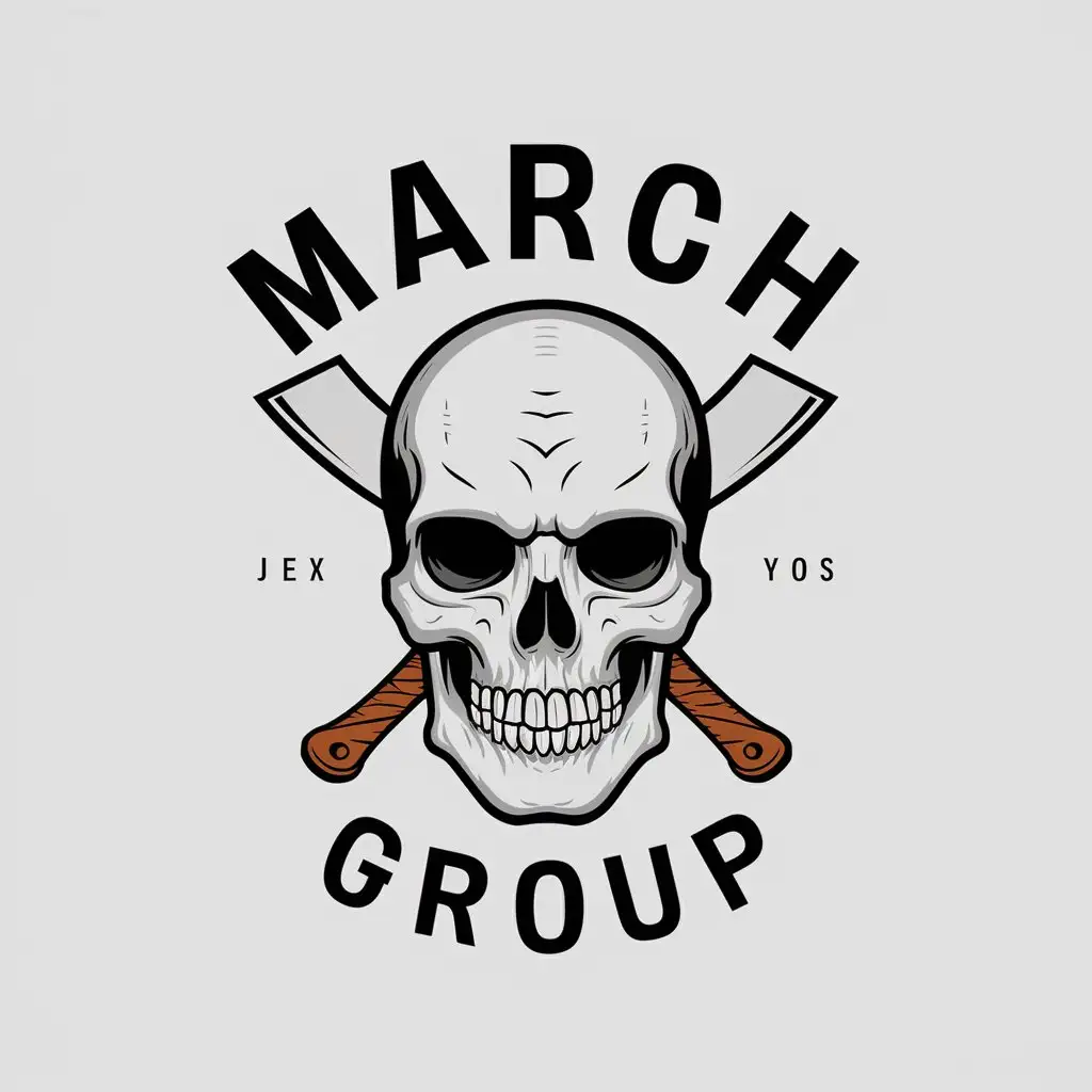 LOGO Design for March Group Realistic Skull with Machetes on Clear Background