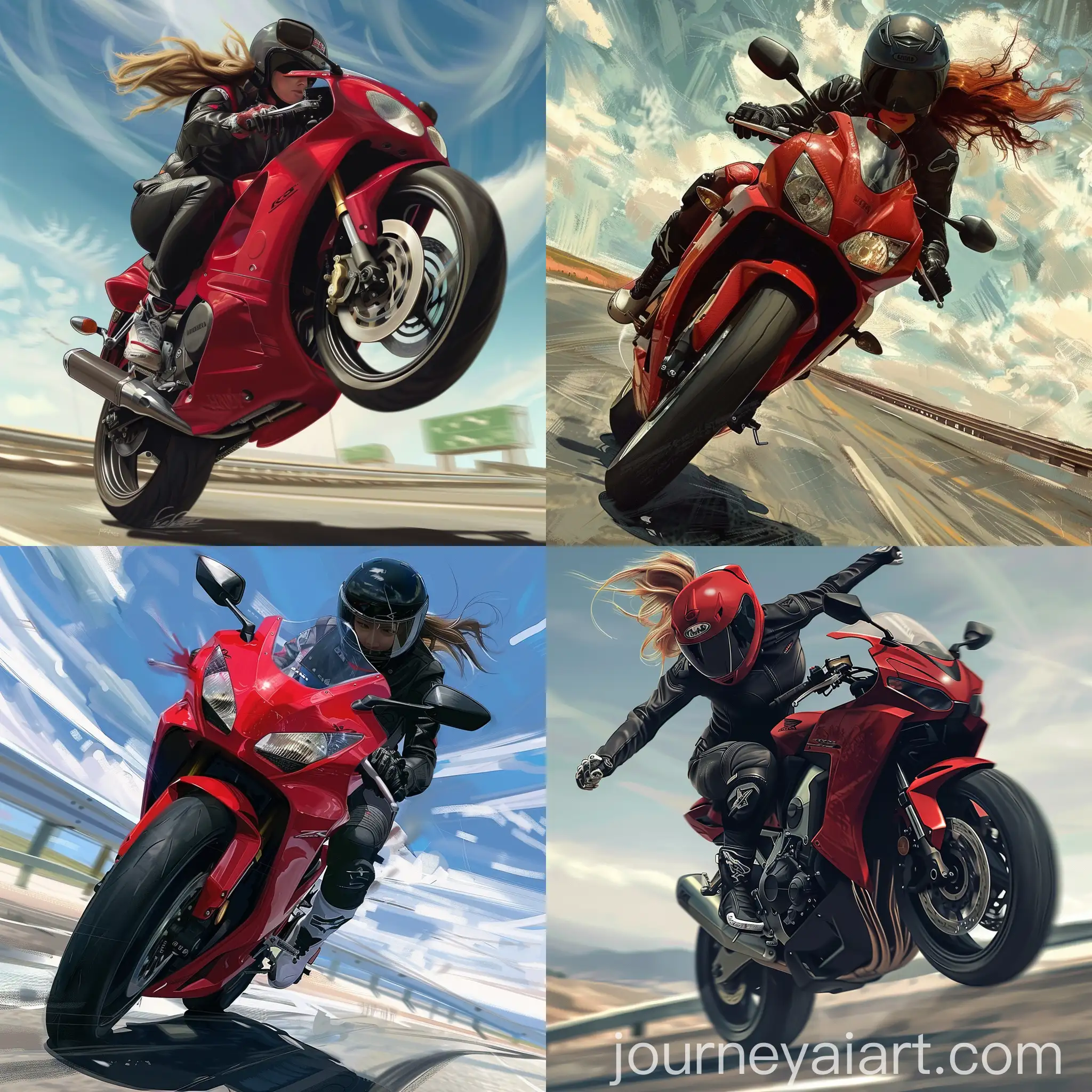 Biker-Girl-on-Red-Honda-VFR800-Performing-Highway-Wheelie