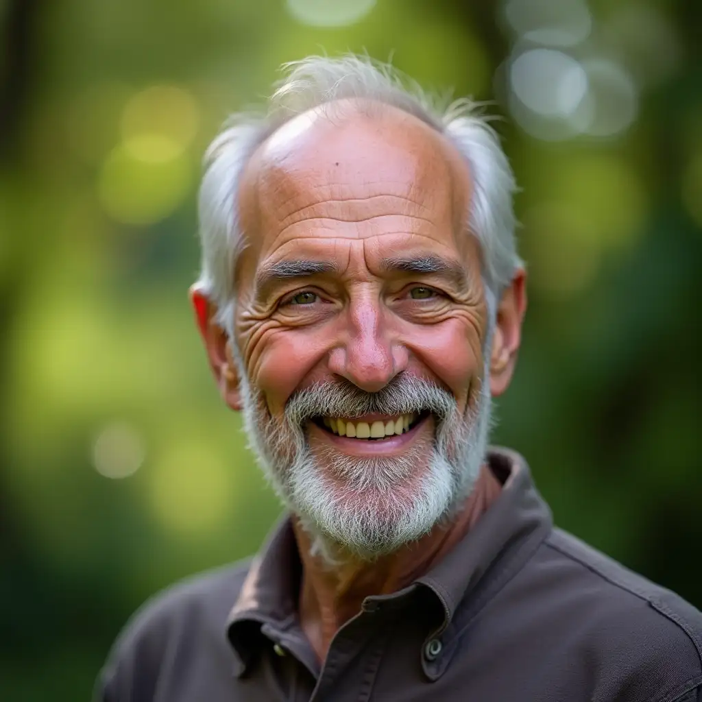 Smiling Old Man Headshot in Garden