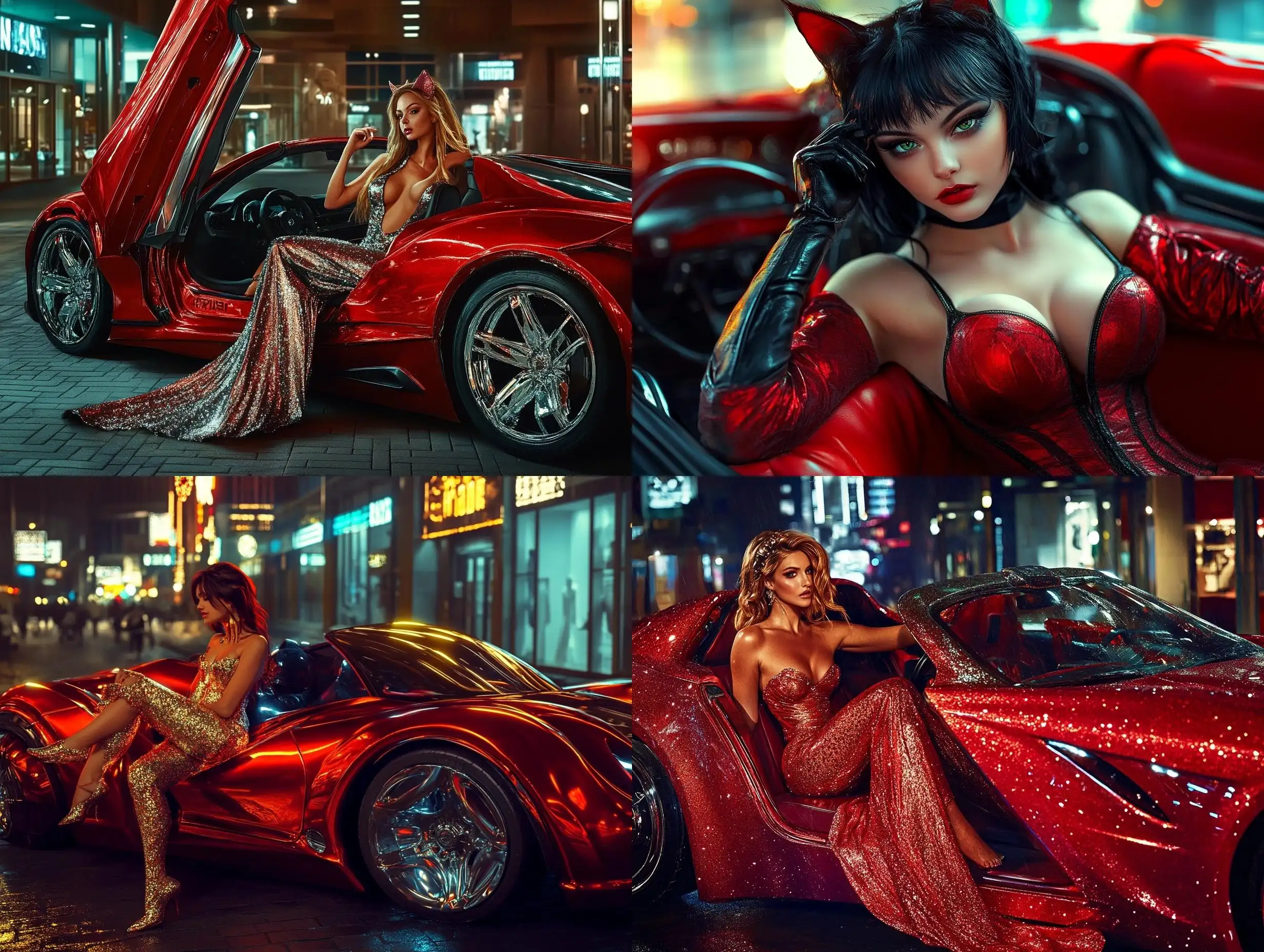 Surreal-European-Cat-Girl-in-Evening-Dress-Wins-Cyberpunk-Car