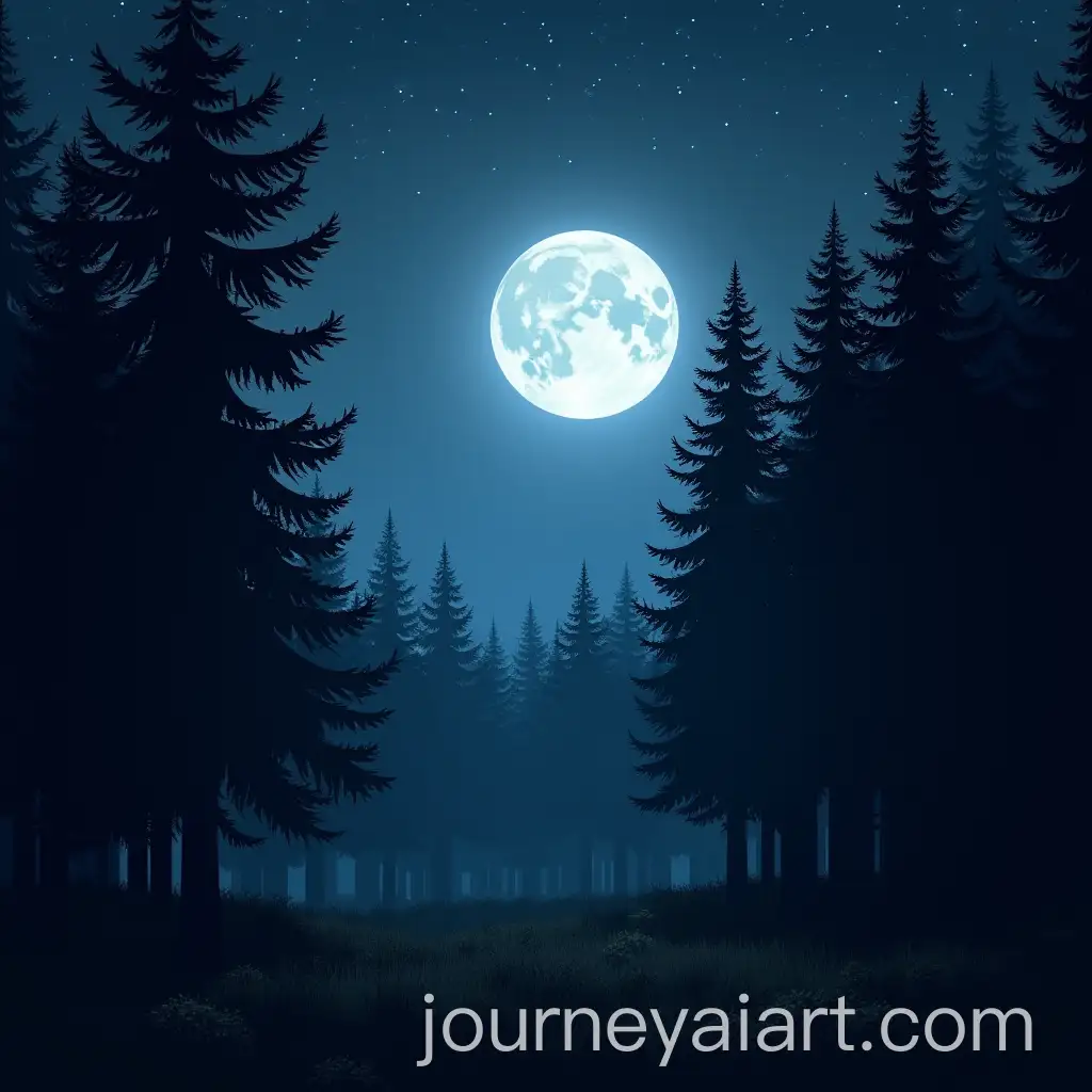 Moonlit-Forest-at-Night-with-Lush-Foliage-and-Mystical-Atmosphere