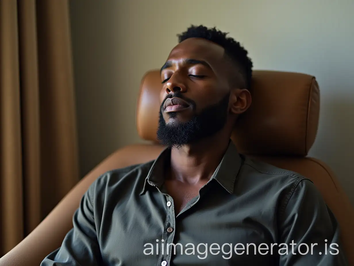 black man with closed eyes on a chair