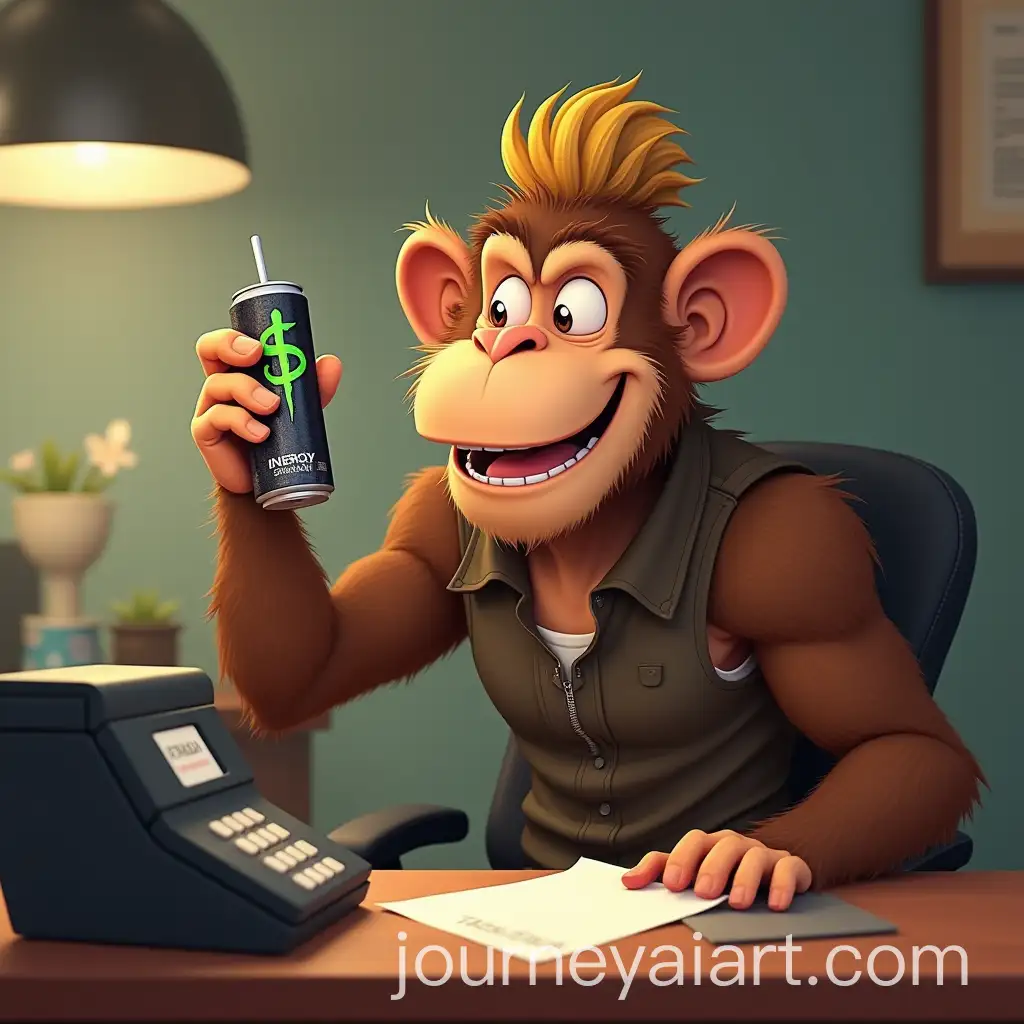 Cheerful-Monkey-Office-Scene-with-Broken-Printer
