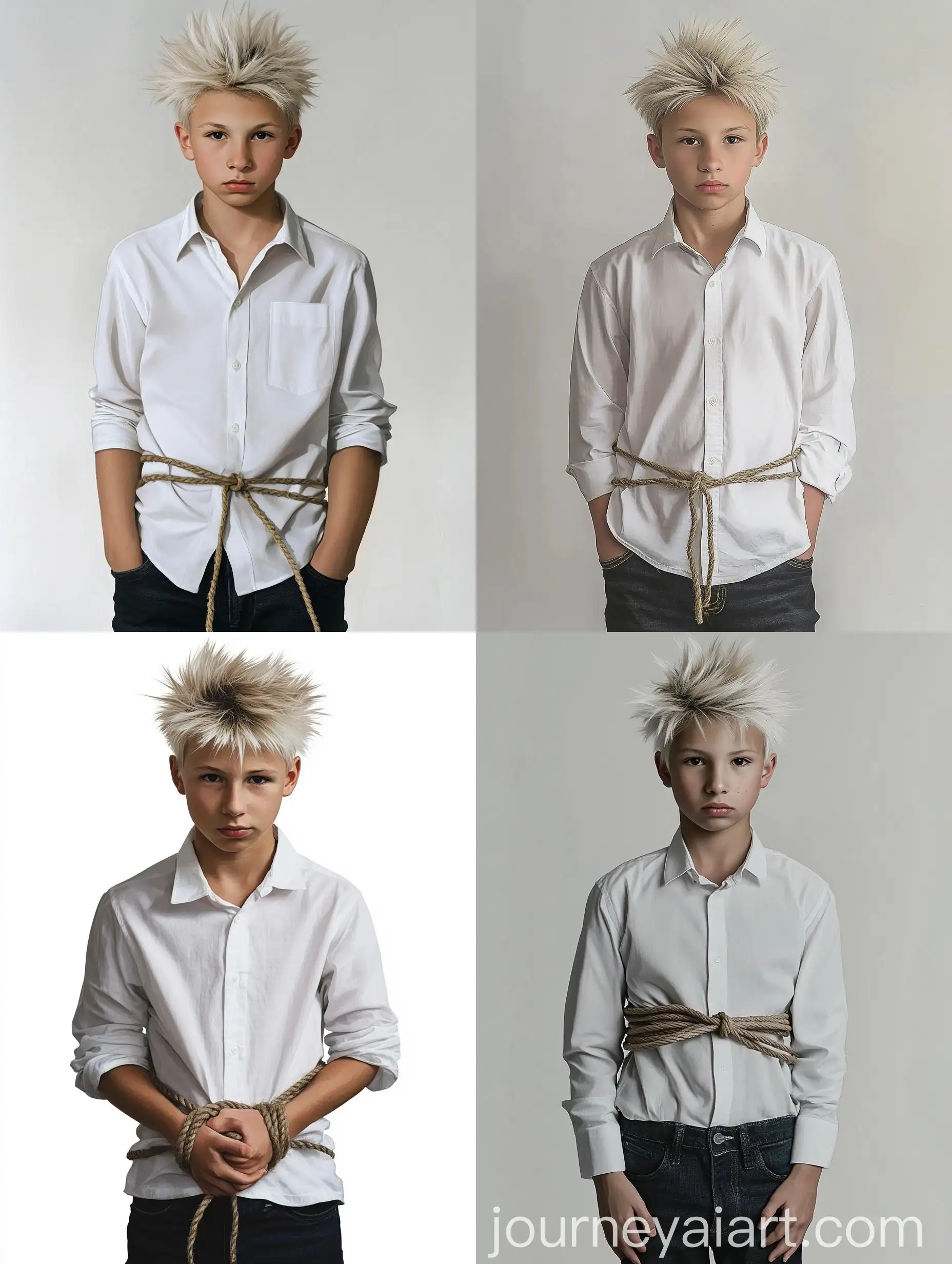 Teenage-Boy-in-White-Shirt-and-Jeans-with-Hands-Tied-Up-Front-View