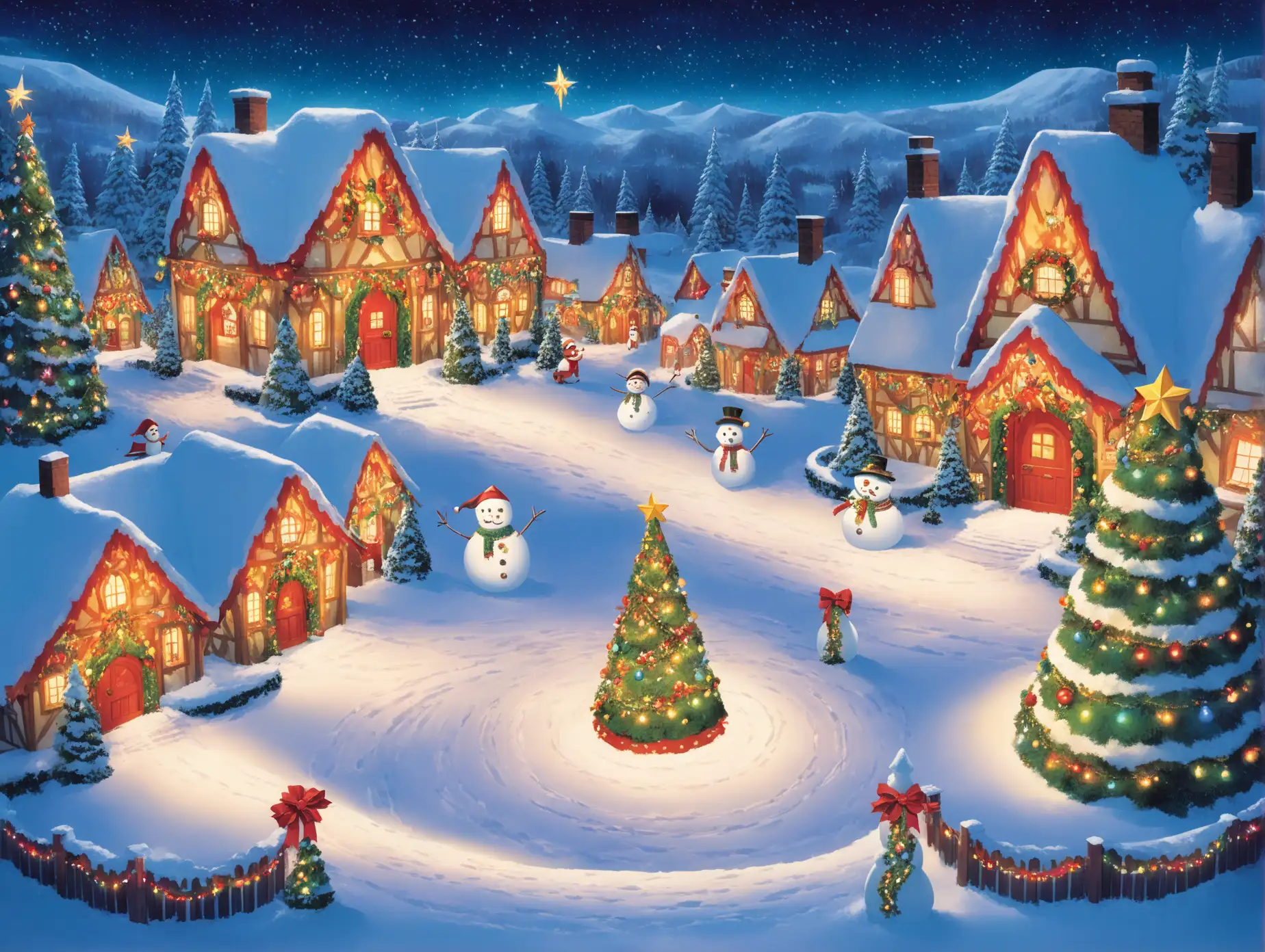 Magical-Aerial-View-of-Santas-Hidden-Village-at-Night