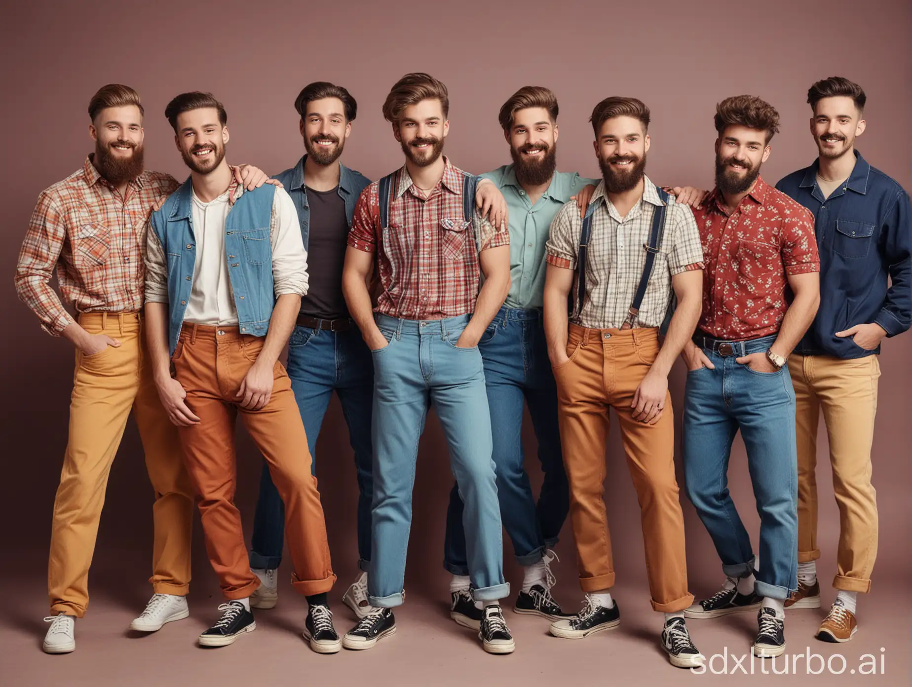 Group-of-Diverse-Men-in-Retro-Fashion-Smiling-Candidly-at-Camera