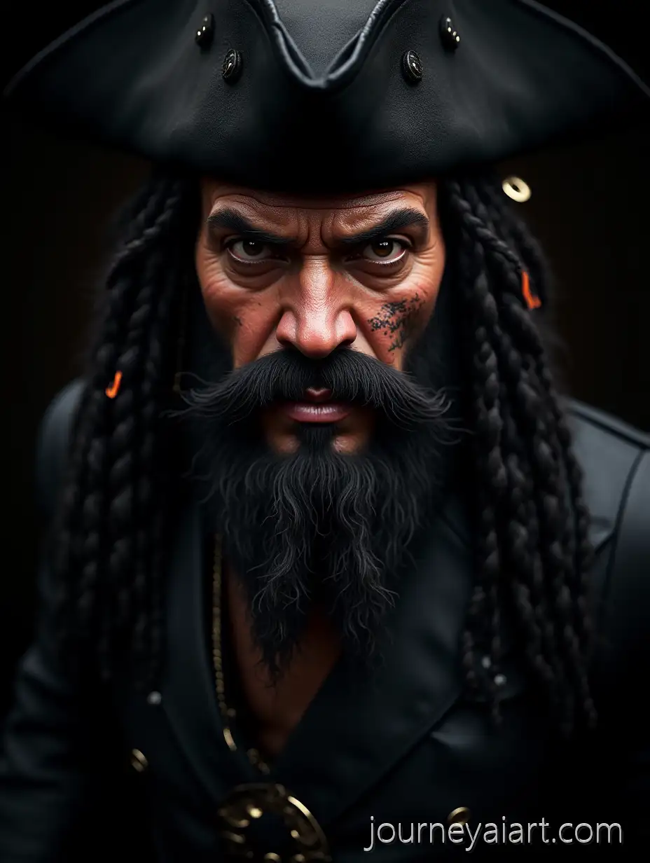 HyperRealBlackbeard-Pirate-Portraitistic-Portrait-of-Pirate-Blackbeard-with-Flames-and-Smoke