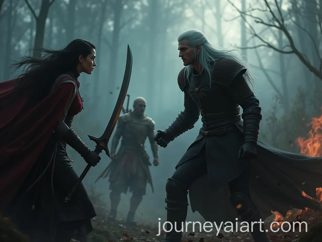 Epic-Fantasy-WitcherStyle-Battle-with-Geralt-and-Yennefer-in-a-Thrilling-Clash