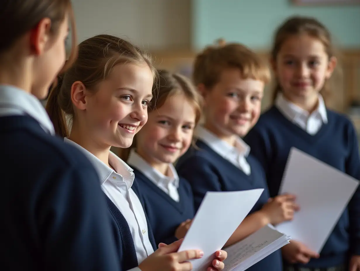 10YearAI-Image-Prompt-ExpansionOld-Students-in-School-Uniform-Receiving-Test-Papers-from-Teacher