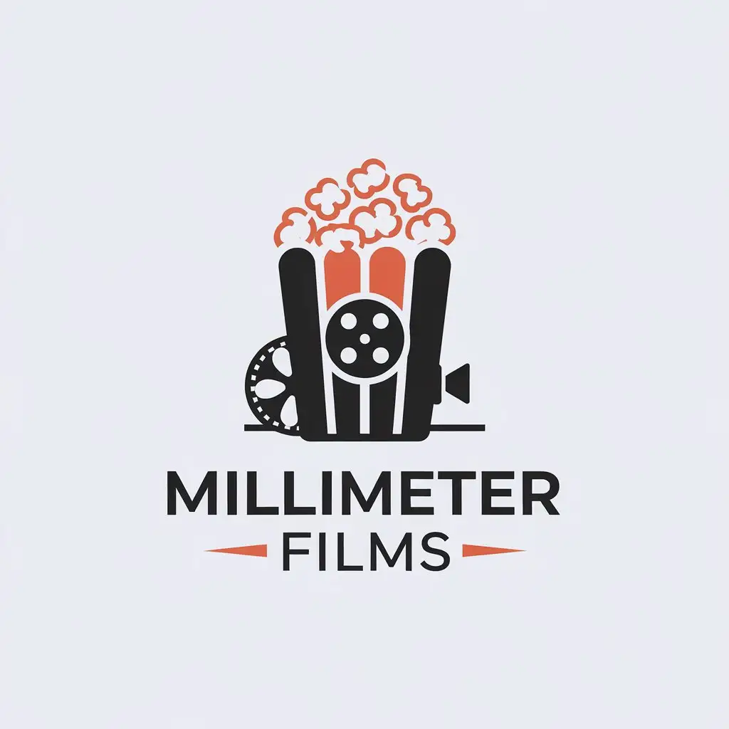 LOGO Design for Millimeter Films Minimalistic Popcorn Symbol with Movie Reel and Camera Elements