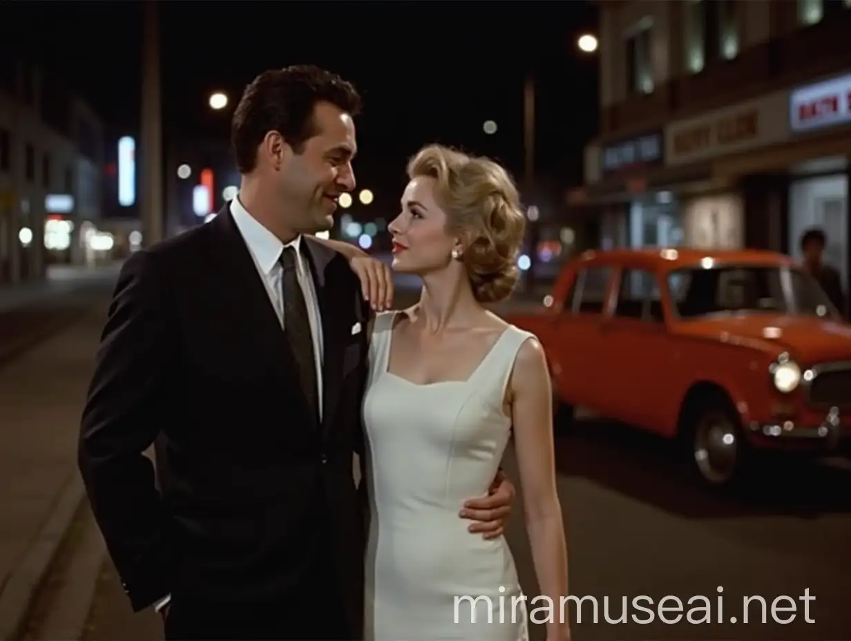 Romantic Couple in Vintage City Night Scene