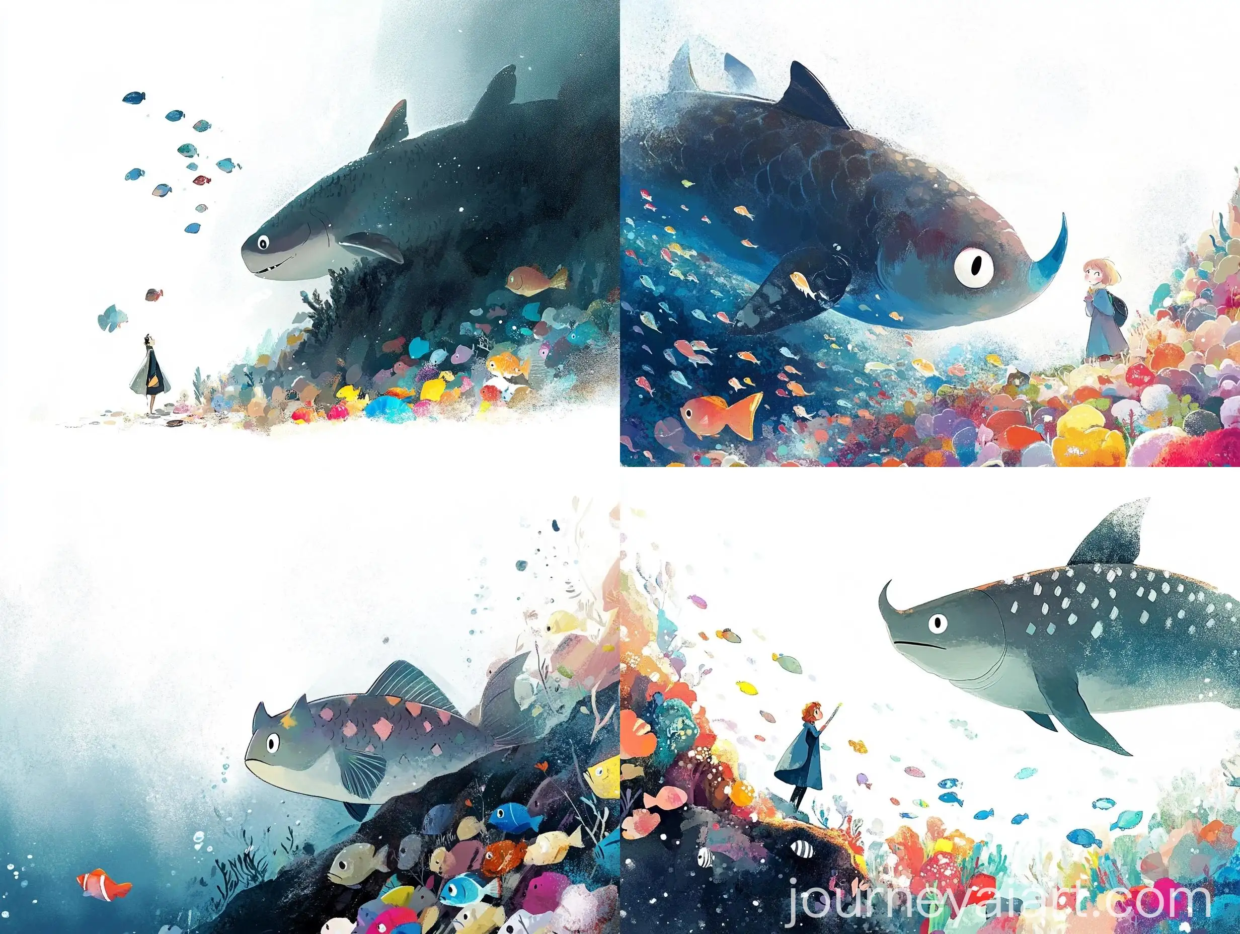 Illustration-of-Sad-Horned-Fish-Miro-in-Dark-Reef