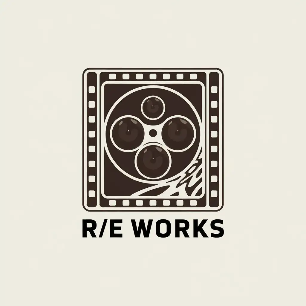 LOGO Design for RE WORKS Vintage Filmic Retro Vibe with Brown Color Palette for Photography and Videography