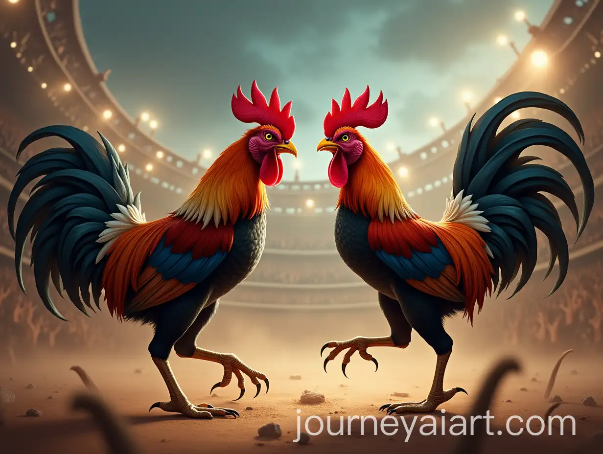 Muscular-Roosters-Fighting-in-Arena