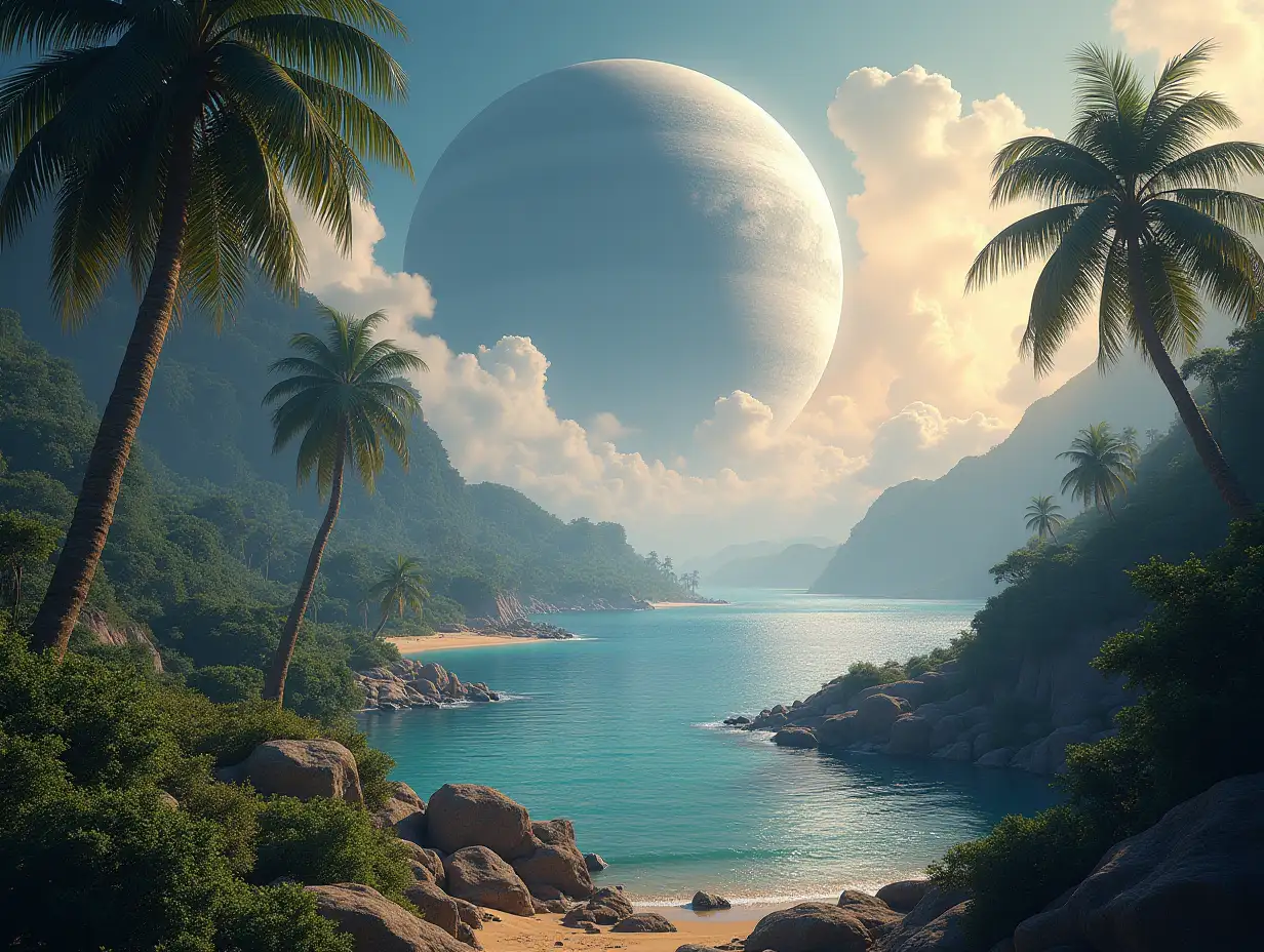 Create for me a photorealistic image of Paradise on another planet