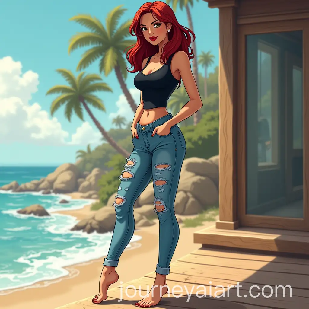 Rogue-from-XMen-97-inAI-Image-Prompt-Expansion-Casual-Beach-Outfit-with-Barefoot-Look