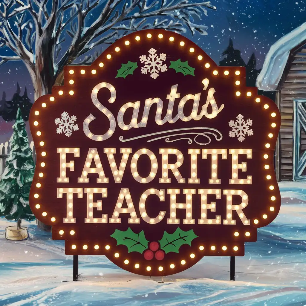 Santas Favorite Teacher in Festive Typography with Snowflakes