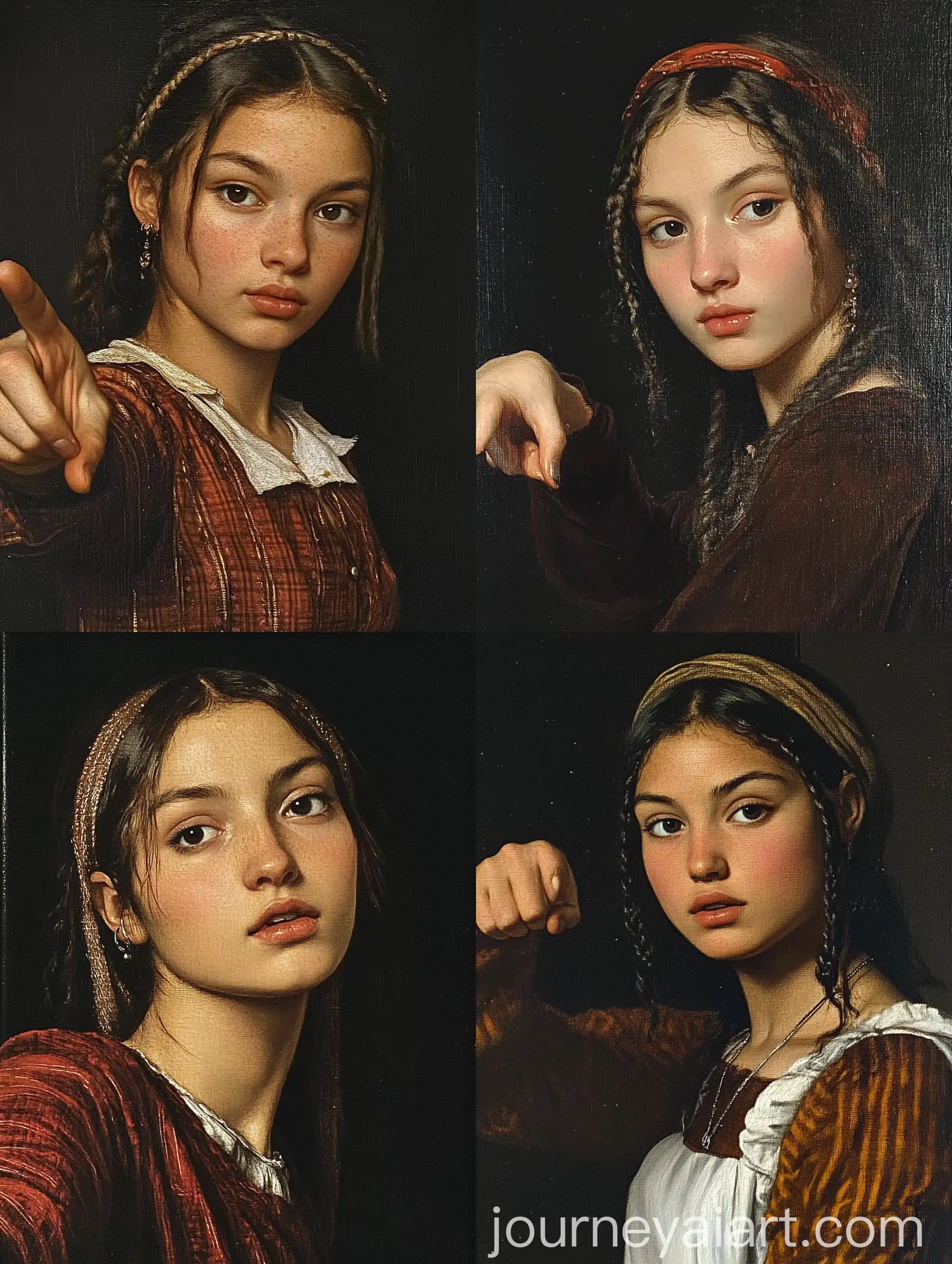 Renaissance-Painting-of-a-Young-Woman-Pointing